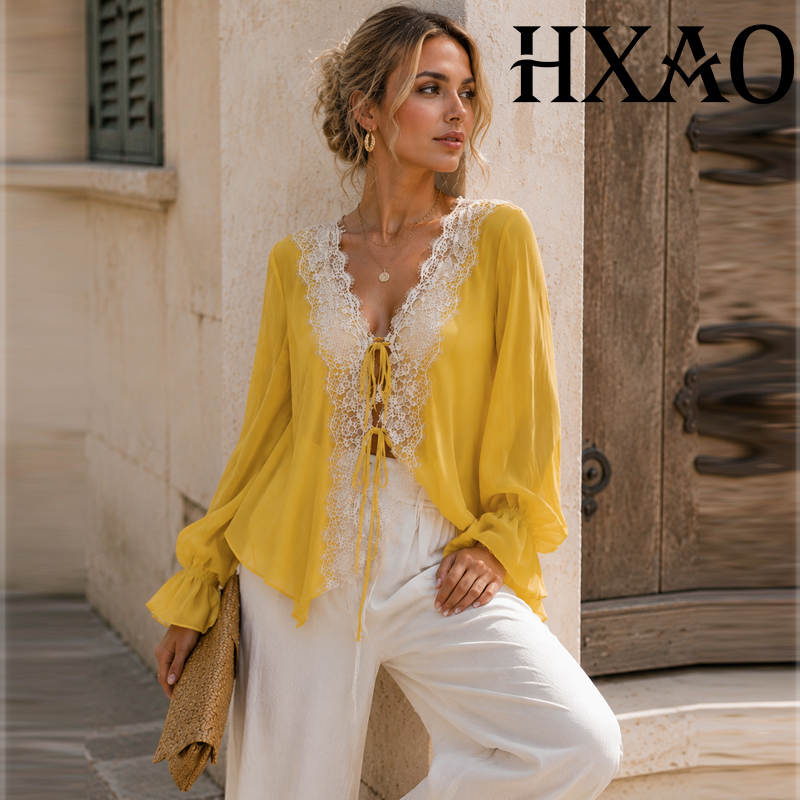 HXAO Ties Lace Up Women's Blou - đánh giá và giá Sewing V